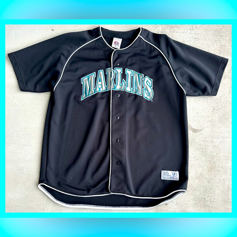 Florida Marlins Authentic True Fan Black Heavy Quality Jersey Size XL 27 X 32